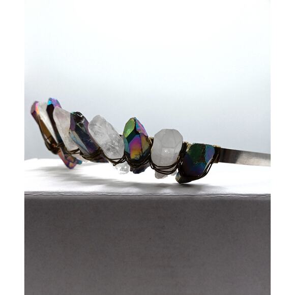 Iridescent Quartz Crystal Tiara Headband – Electroplated Stone Crown - Picture 4 of 5